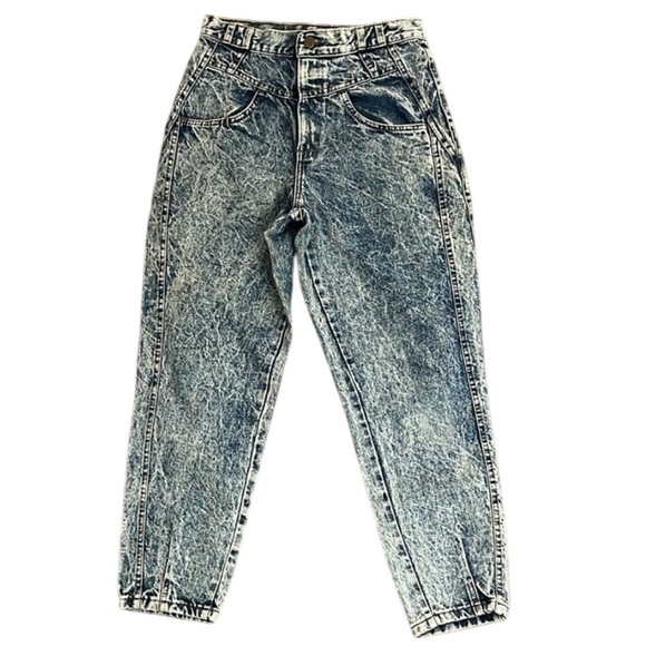 VTG 80’s Chic High Waist Blue Acid Washed Jeans  Baggy Taper USA 12P/28x25.5 - Picture 1 of 12